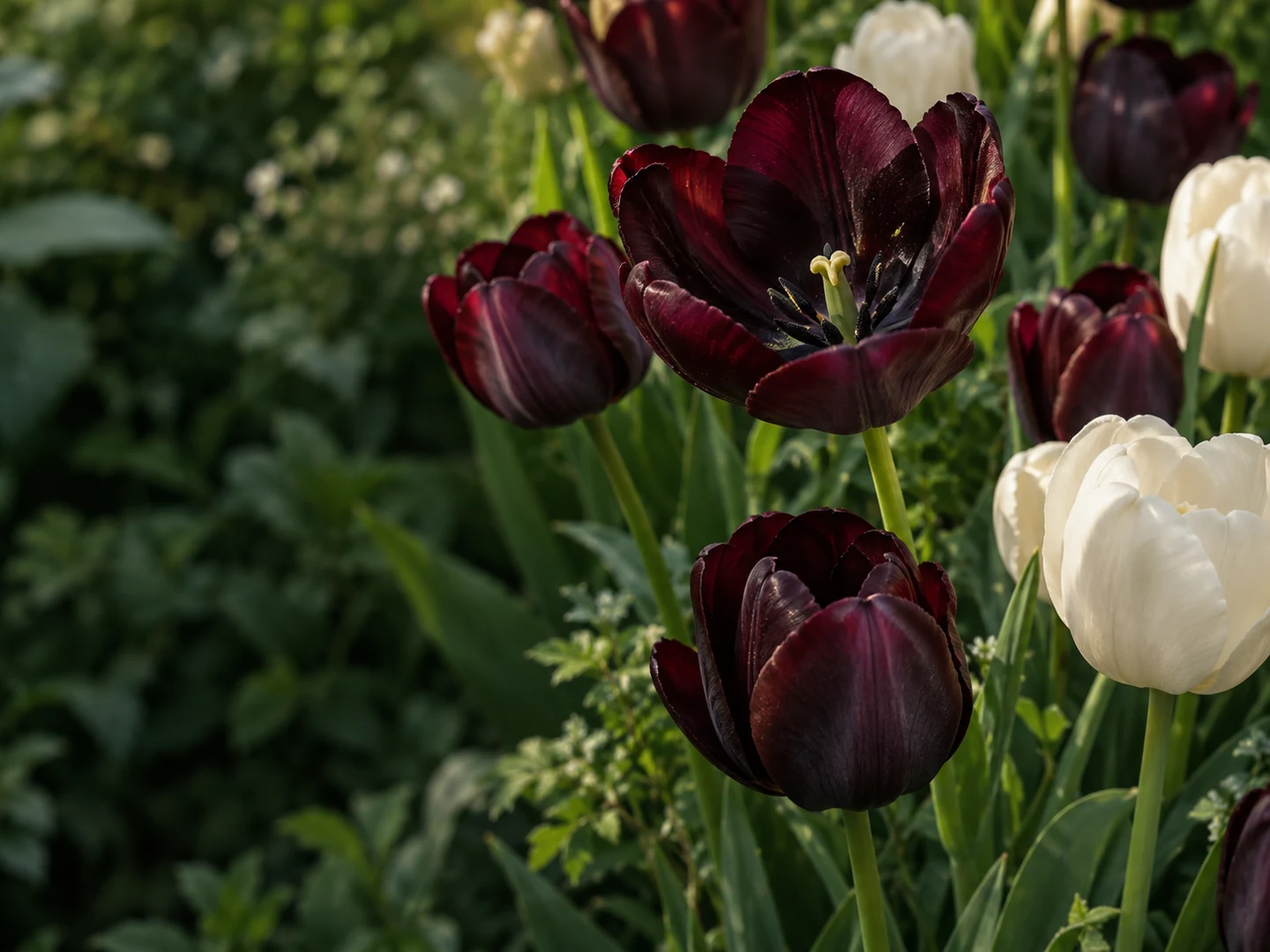Mørke tulipaner i haven
